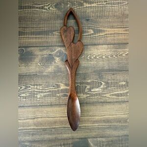 Vintage Carved Wood Love Spoon Wedding Spoon